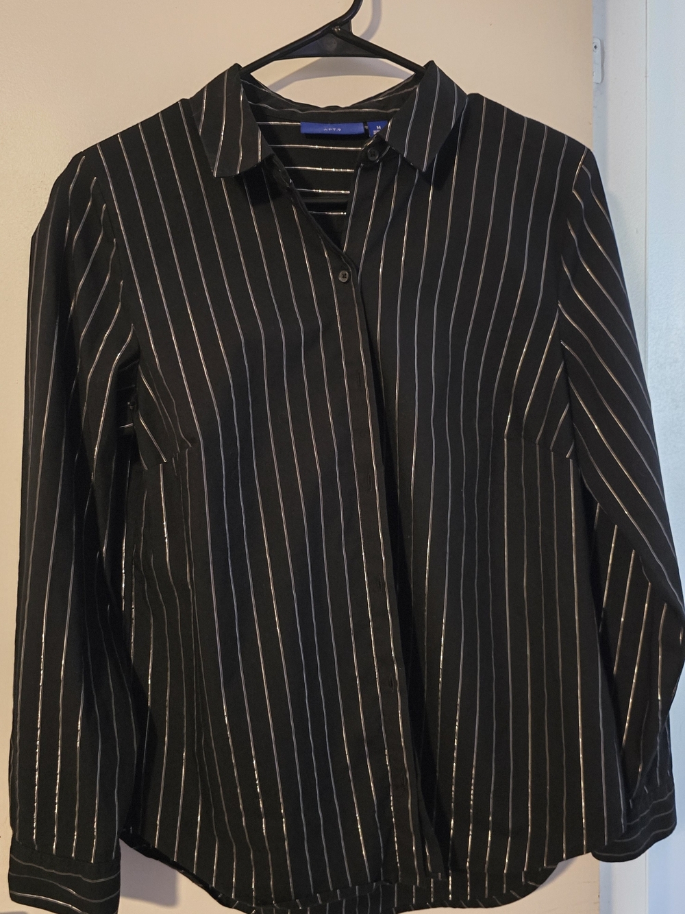 Apt. 9 Black Button-Down Shirt with Metallic Pinstripes